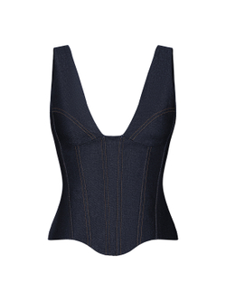 Топ-бюстье из денима с отстрочками