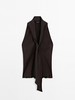 Massimo Dutti Топ из струящейся ткани с завязками, коричневый