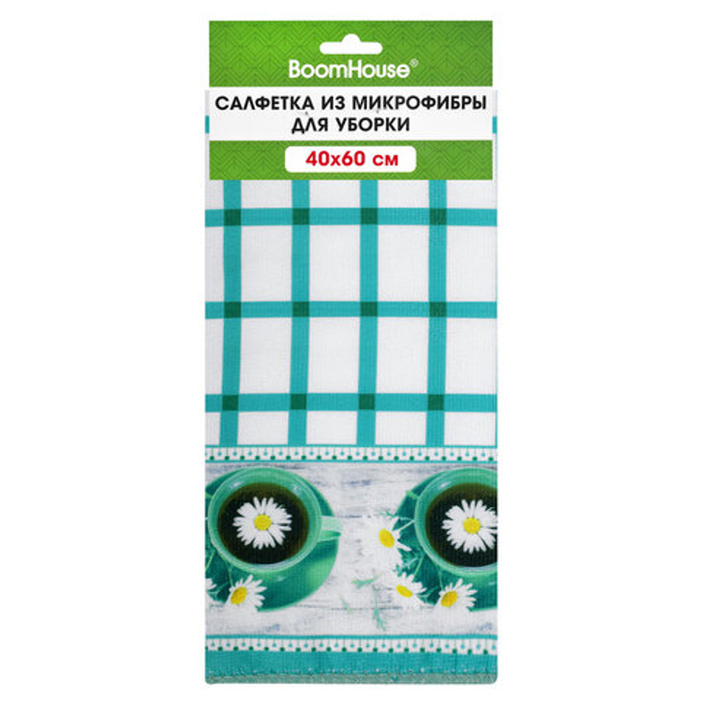 Салфетка из МИКРОФИБРЫ универсальная, 40х60 см, бирюзовая клетка, орнамент, 240 г/м2, BOOMHOUSE (БУМХАУС), 700879