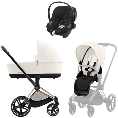 Коляска 3 в 1 Cybex Priam IV Rosegold complete и автокресло Aton B2 i-Size Volcano Black Off White