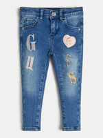 Брюки джинсовые GUESS Синий/Аппликации: разноцветные вышивки (Девочка)