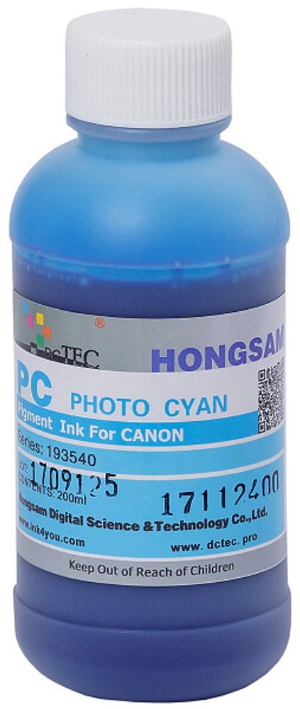 Чернила DCTec — HONGSAM пигментные для Canon серия: 193540 - Photo Cyan (Фото голубой) 200 мл.