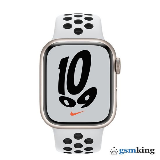 Apple Watch Nike Series 7 GPS 41mm Starlight Aluminum Case with Nike Sport Band Pure Platinum/Black MKN33LL/A