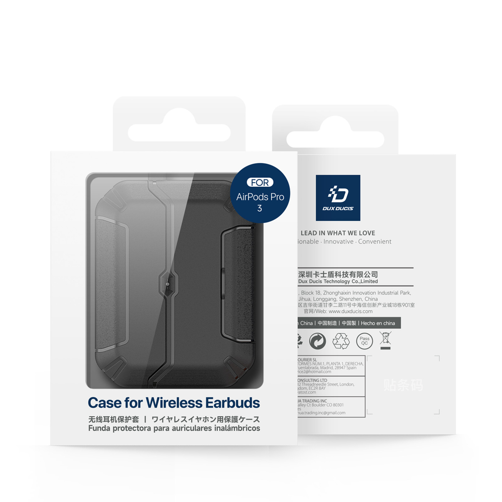 Противоударный чехол черного цвета для наушников AirPods Pro 3, серия PECS Series (с карабином и подставкой) от Dux Ducis