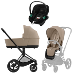 Коляска 3 в 1 Cybex Priam IV Matt Black complete и автокресло Aton S2 i-Size Moon Black Cozy Beige