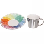 Чайная пара (зеркальная кружка 230мл+блюдце) анаморфный дизайн «Радуга»