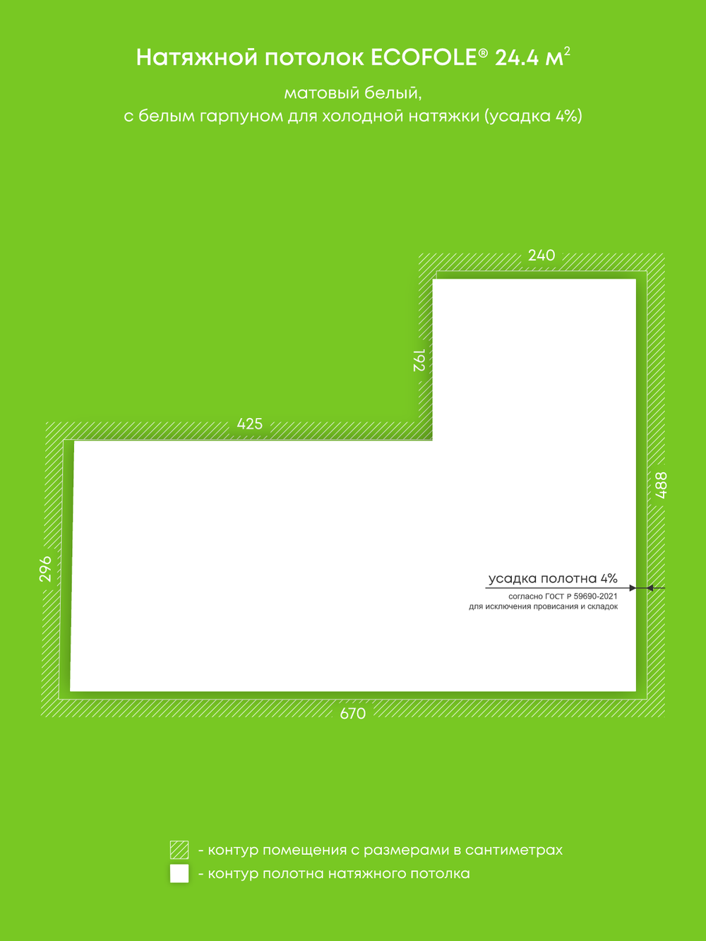 Матовый натяжной потолок 24.4 м2