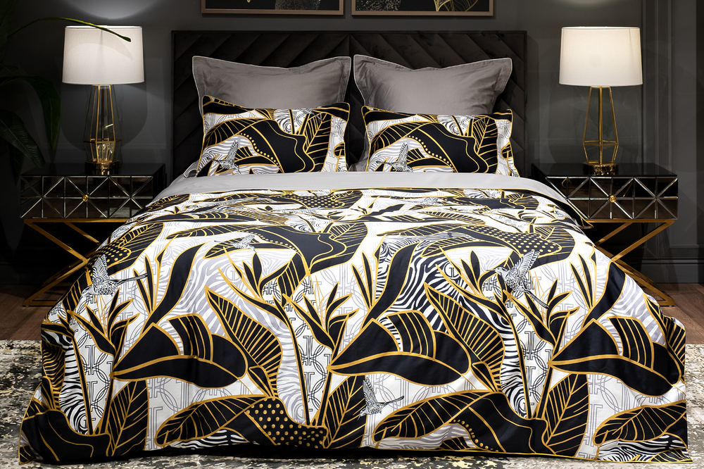 Постельное белье 1.5 спальное Garda Decor Тропики золото/серое