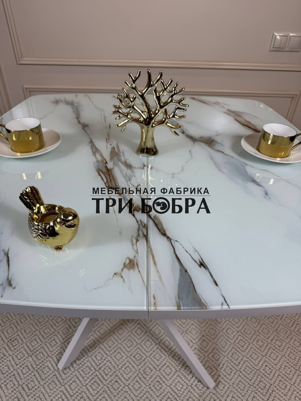 Кухонный раздвижной стол "Танго", белый мрамор