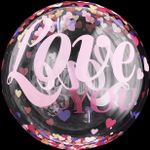 Шар (20''/51 см) Сфера 3D, Deco Bubble, Love, Множество сердец, Прозрачный, 1 шт. в упак.