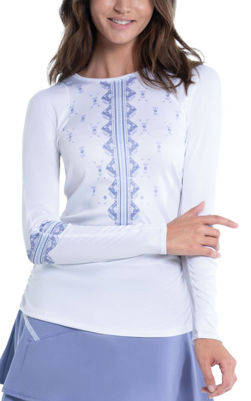 Женская теннисная футболкаLucky in Love All About Ikat Sport Long Sleeve Top - White