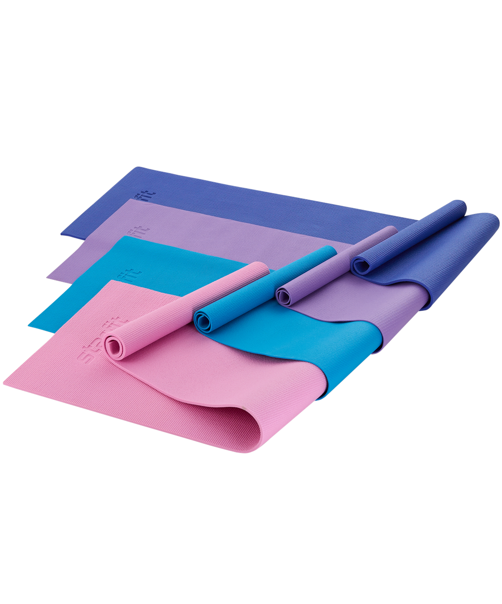 Коврик для йоги и фитнеса FM-101, PVC, 183x61x0,3 см, фиолетовый пастель