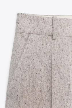 ZARA БРЮКИ WIDE-LEG С ОТДЕЛКОЙ — ZW COLLECTION, БЕЖЕВЫЙ