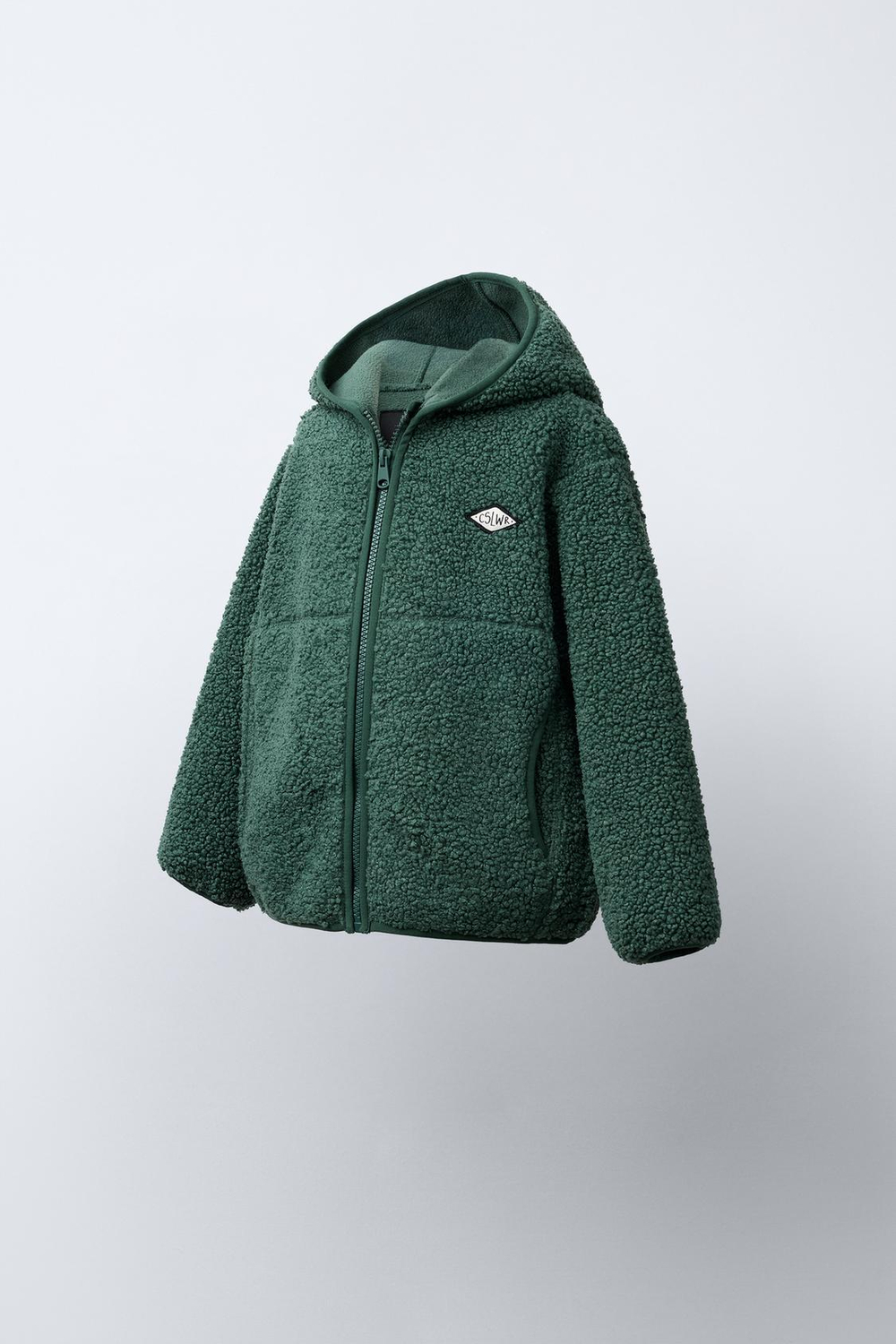 ZARA КУРТКА ИЗ ИСКУССТВЕННОЙ ОВЧИНЫ С КАПЮШОНОМ, ЗЕЛЕНЫЙ