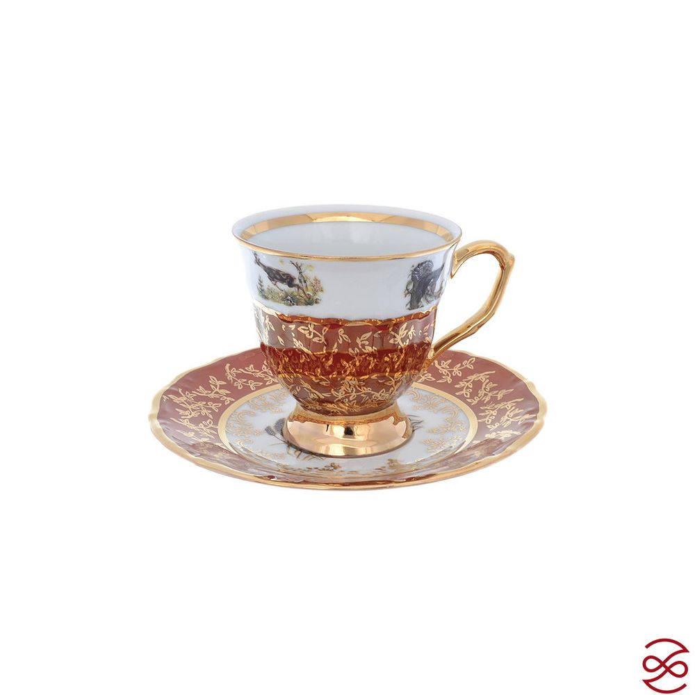 Кофейный сервиз Repast Охота красная Мария-тереза 15 предметов на 6 персон