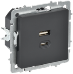 BRITE Розетка USB A+C 45Вт высокоскоростная зарядка РЮ11-2-БрГ графит IEK