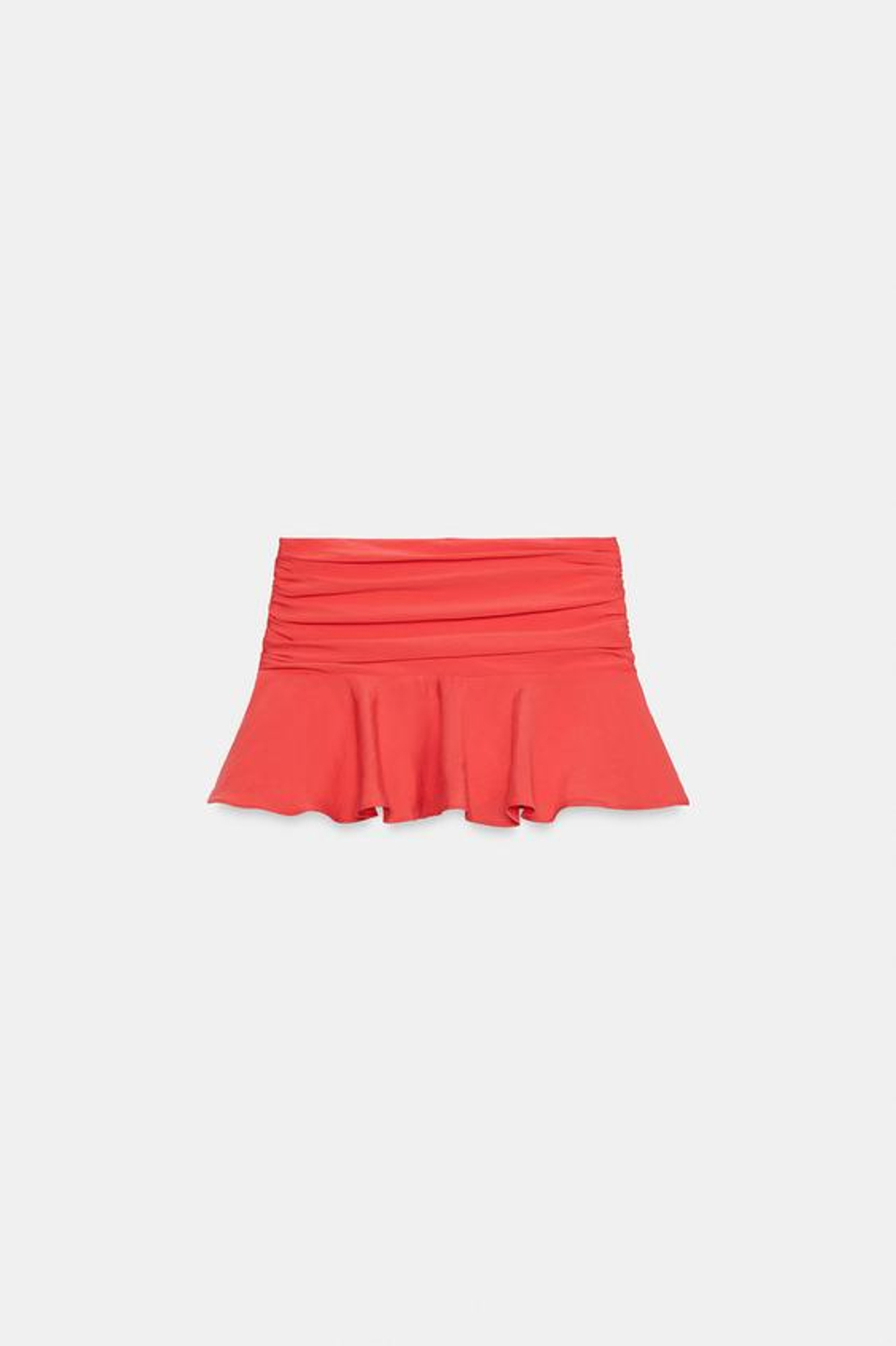 ZARA СТРУЯЩАЯСЯ ЮБКА-ШОРТЫ С ВОЛАНОМ, КОРАЛЛОВО-КРАСНЫЙ