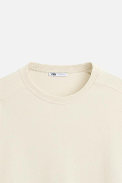 ZARA ТОЛСТОВКА ИЗ ПЛОТНОГО ТРИКОТАЖА С КРУГЛЫМ ВЫРЕЗОМ, ЭКРЮ