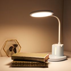 ULM-D150 15W-3000-6500K-DIM BLUE Светильник настольный светодиодный с подставкой под телефон и канцелярские принадлежности. С ночной подсветкой. Сенсорный выключатель. Диммер. Голубой. TM Uniel