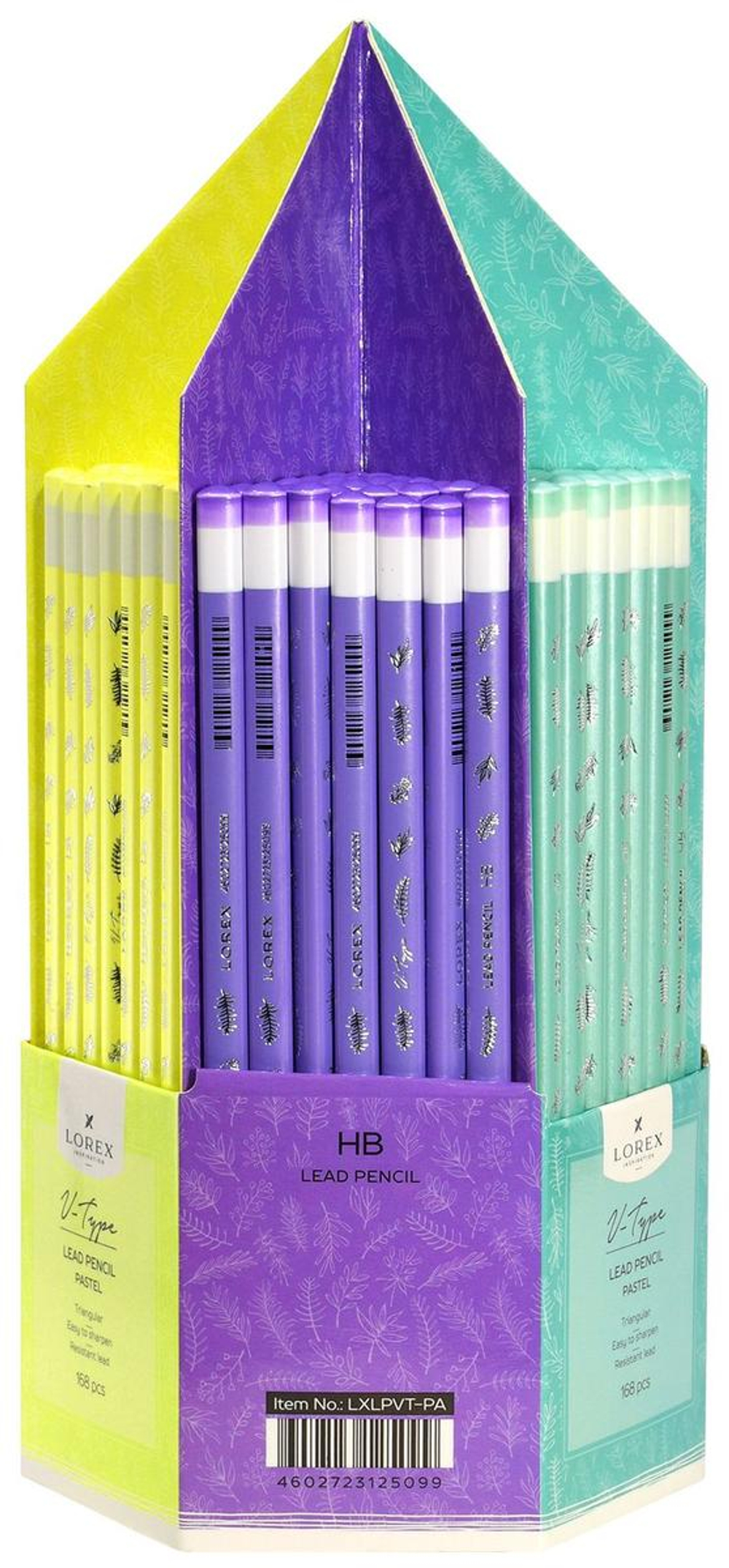 Карандаш ч/г НВ "V-Type pastel" корпус дерев. заточ.трехгран, 6 диз. принт на корп. тубус, (LOREX)