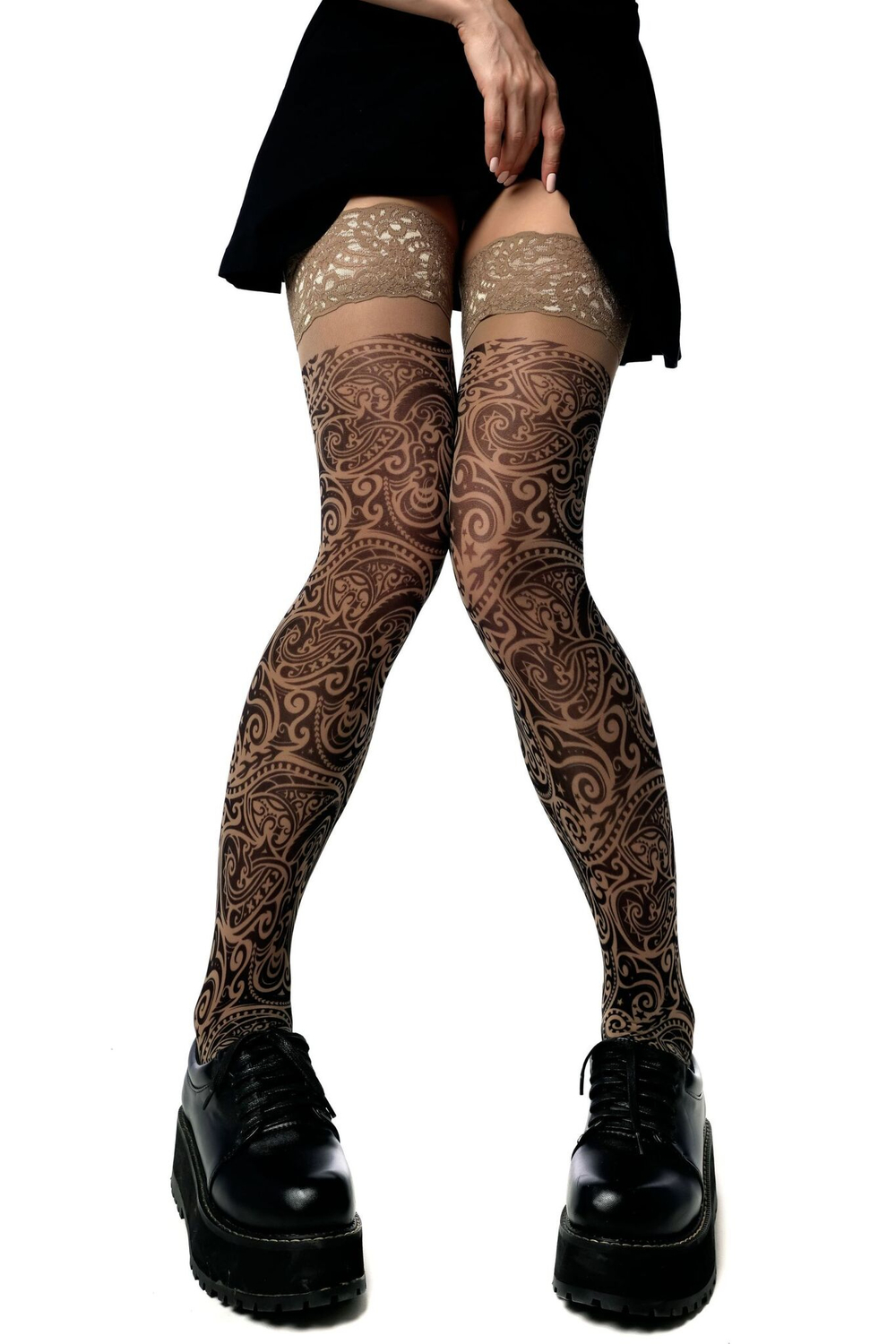 Чулки с имитацией татуировок (Размер: S-M-L) (Цвет: бежевый)