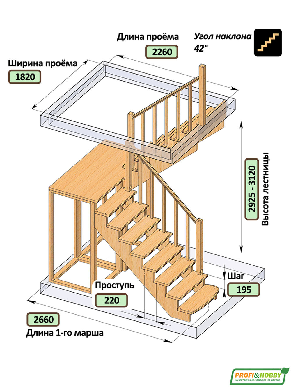 Лестница на второй этаж К-004м/2 Правая