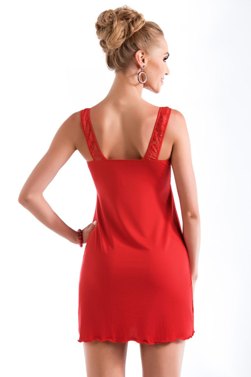 Сорочка Kinga с отделкой из кружева (Размер: S) (Цвет: красный)