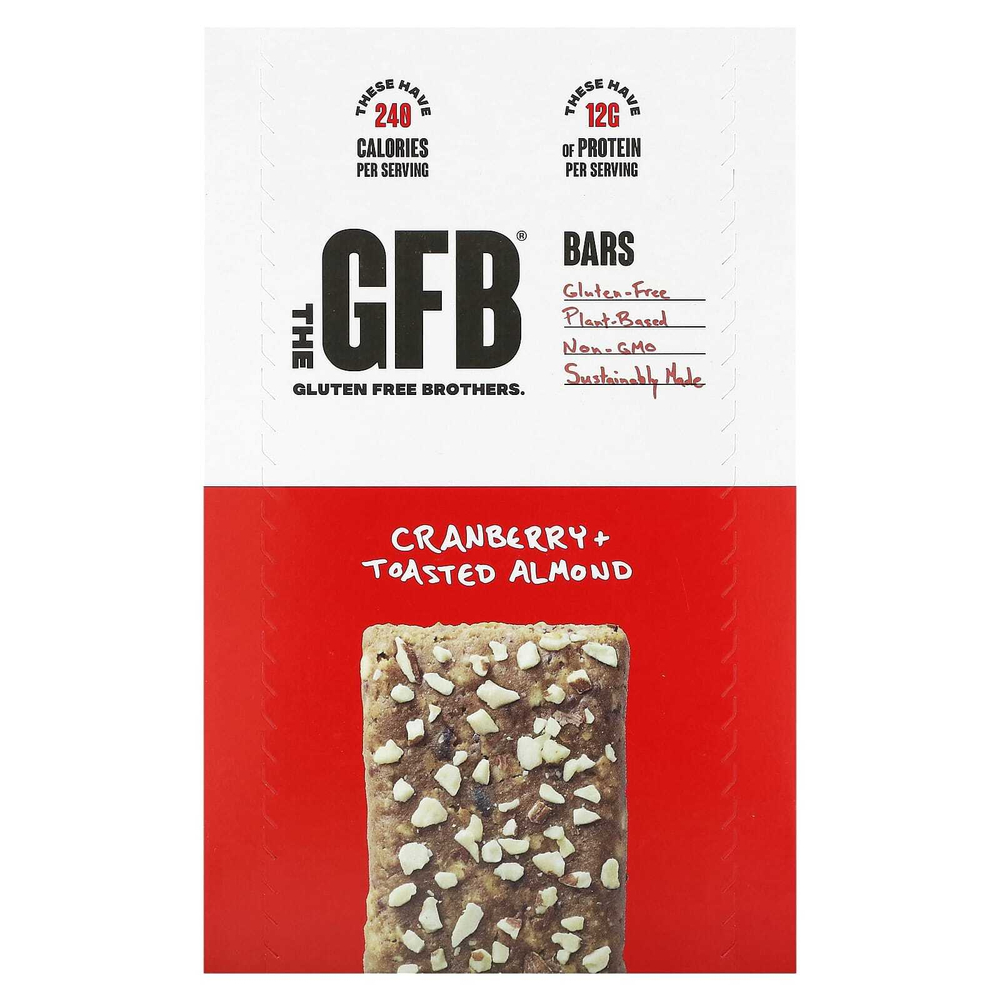 The GFB, Батончики без глютена, клюква + обжаренный миндаль, 12 батончиков, 58 г (2,05 унции)