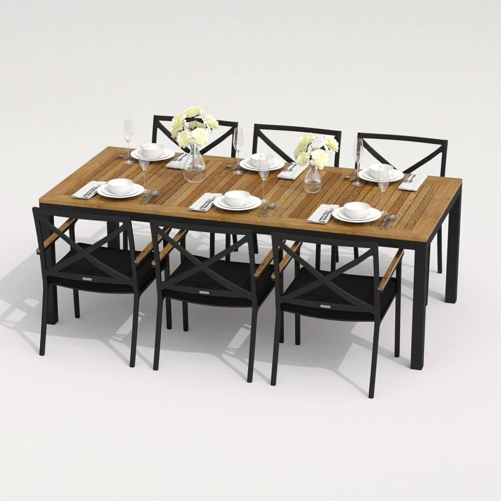 Обеденная группа Ideal Patio ТЕЛЛА  ФЕСТА  каркас карбон, стол тик 200, ткань черная