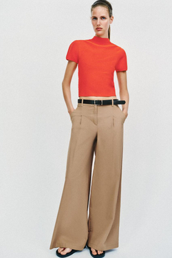 ZARA ТРИКОТАЖНЫЙ ТОП С ОБЪЕМНЫМИ РУКАВАМИ, КОРАЛЛОВО-КРАСНЫЙ