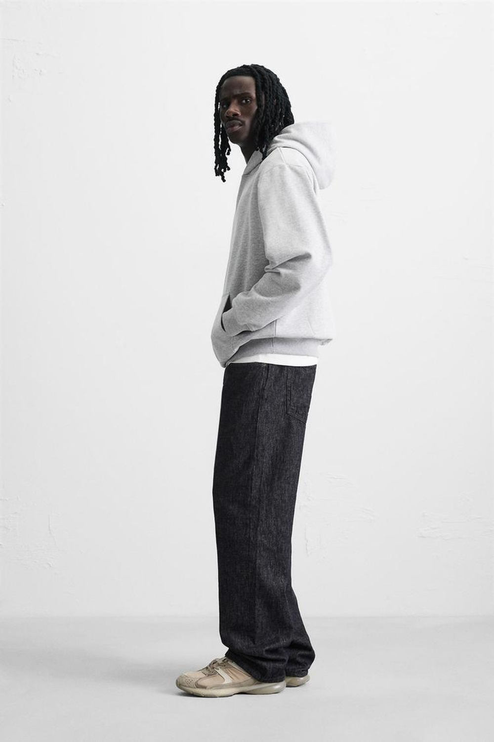 ZARA БАЗОВОЕ ХУДИ С КАПЮШОНОМ, СЕРЫЙ МЕЛАНЖ