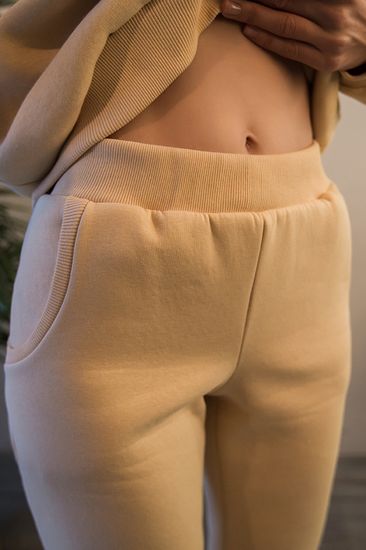 Костюм с капюшоном из футера с начесом   - сливочный