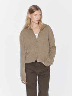 Massimo Dutti Кардиган с воротником-стойкой из 100% шерсти, зеленоватый