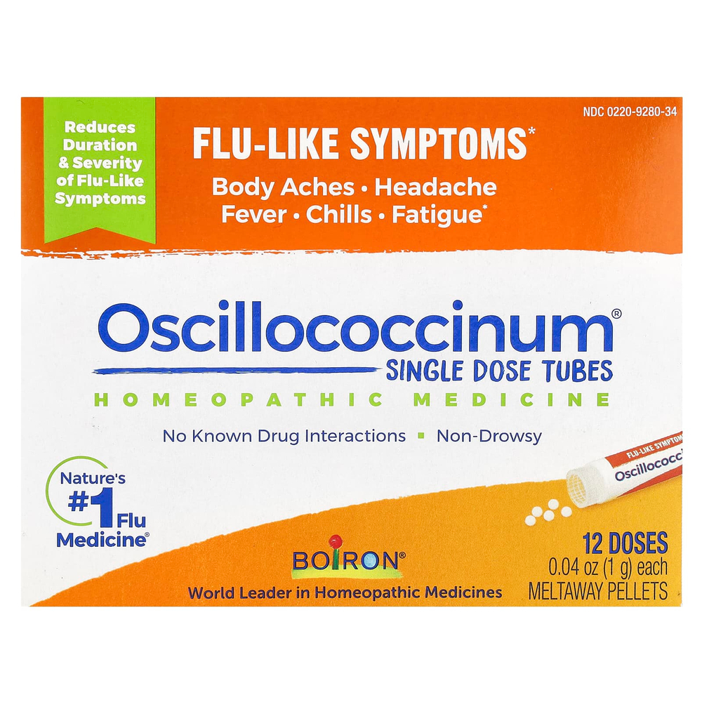Boiron, Oscillococcinum®, симптомы гриппа, 12 гранул для рассасывания, по 1 г (0,04 унции)