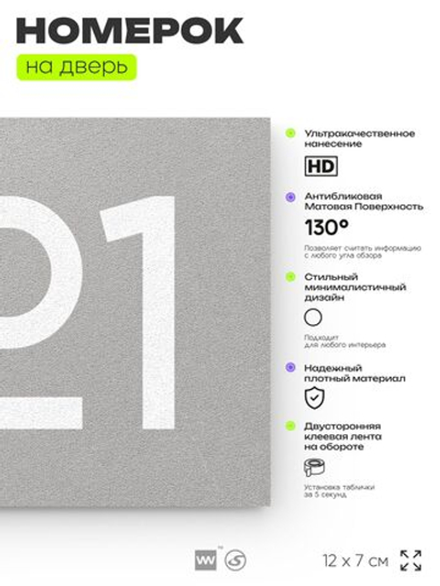 Номер на дверь 921, табличка на дверь для офиса, квартиры, кабинета, аудитории, склада, серая 120х70 мм, Айдентика Технолоджи