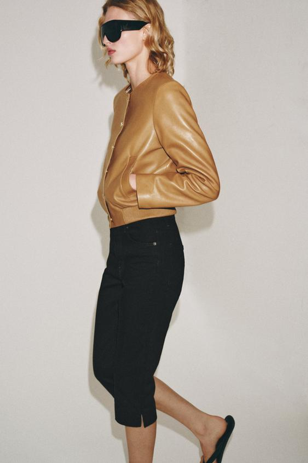 ZARA БОМБЕР ИЗ 100% КОЖИ — ZW COLLECTION, КАРАМЕЛЬНЫЙ