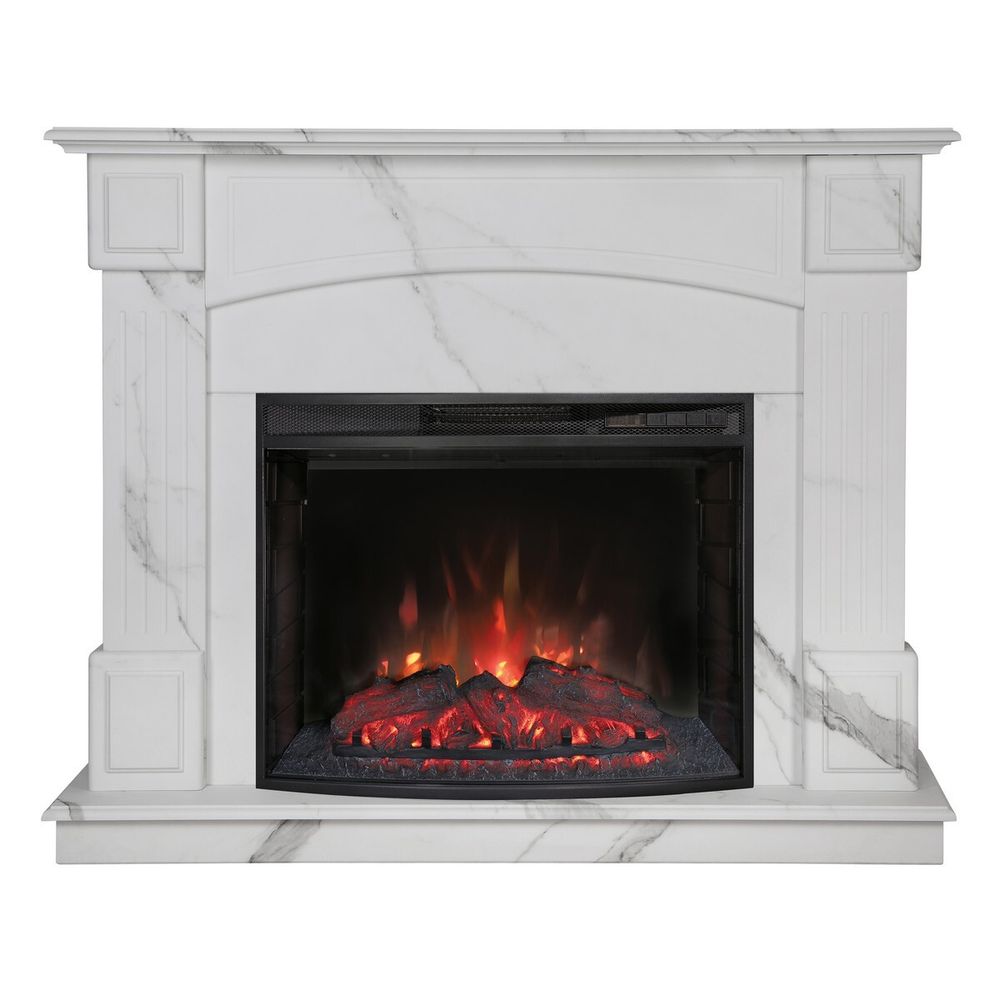 Электрокамин RealFlame Carolina 24/25,5 WT цвет мрамор белый с очагом Evrika 25,5 LED