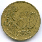 50 евроцентов 2002 год. Греция. Регулярный выпуск. Тип 1 (Разновидность - звезда c F - Франция). Нордик VF
