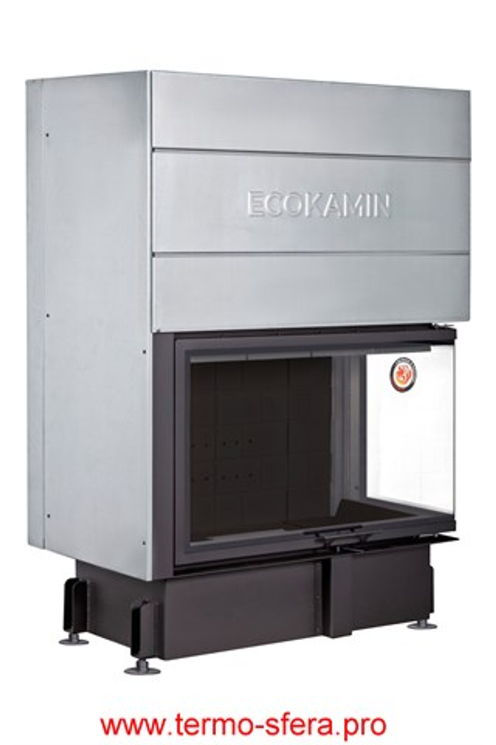 Каминная топка Экокамин ДЕЛЬТА 1000 RB два стекла принтинг правая черный шамот