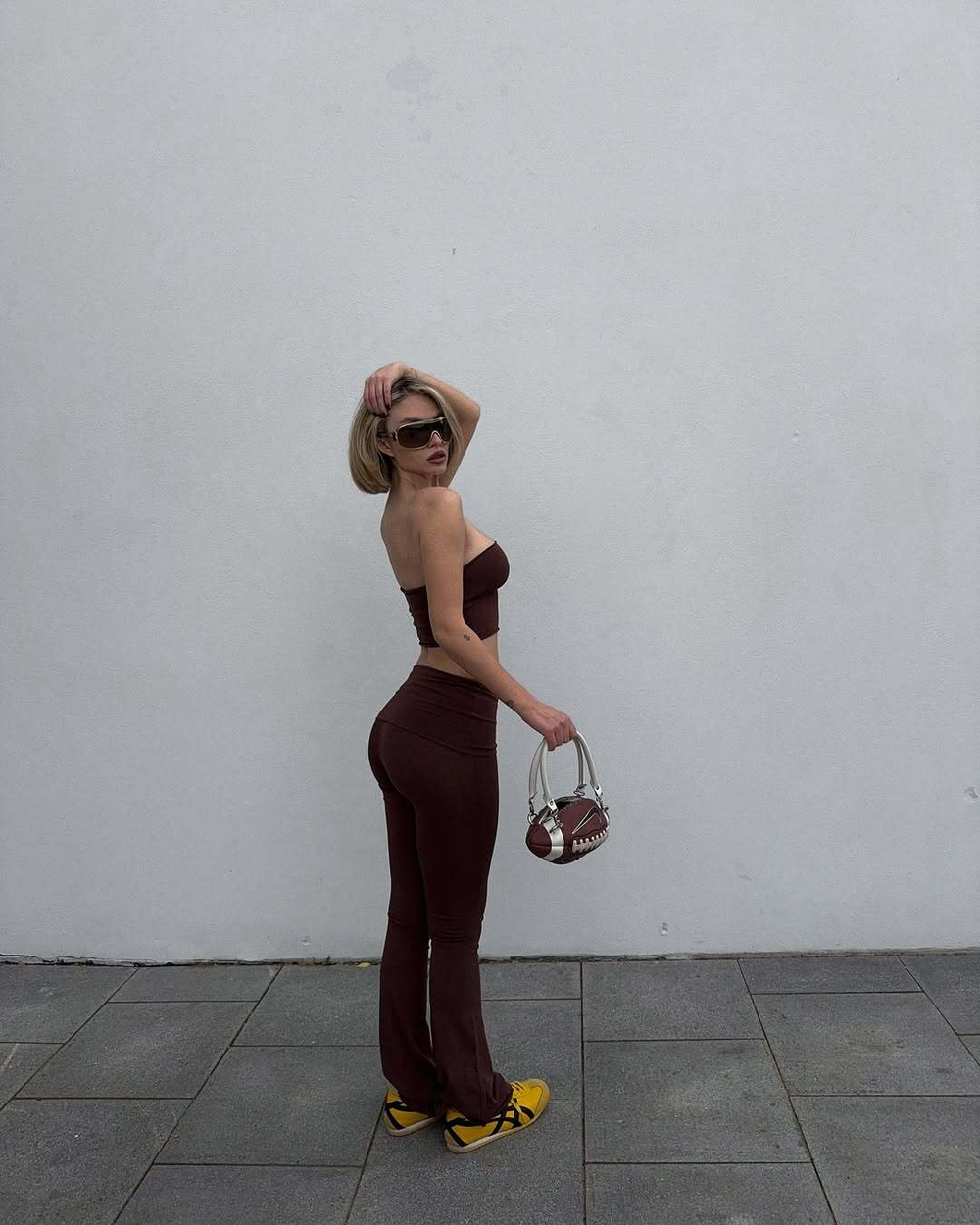chocolate flared trousers