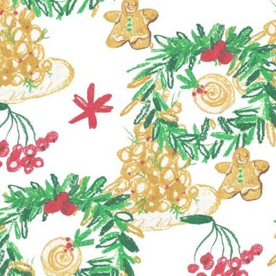 Бесшовный паттерн с рождественской едой восковыми мелками