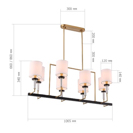 SL1404.338.08 Люстра подвесная ST-Luce Латунь/Прозрачный E14*8 40W BLACK+BRASS