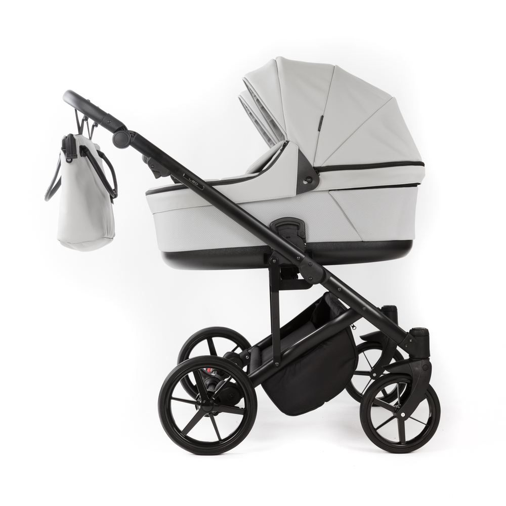 Детская универсальная коляска Adamex LEO DUO Deluxe (2в1) DUO-SA3 - Светло-серая экокожа