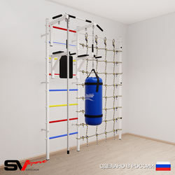 Шведская стенка Sv Sport 57020 (Турник стандарт/Брусья/Канат/Цепь/Мешок 22кг/Канатный лаз)