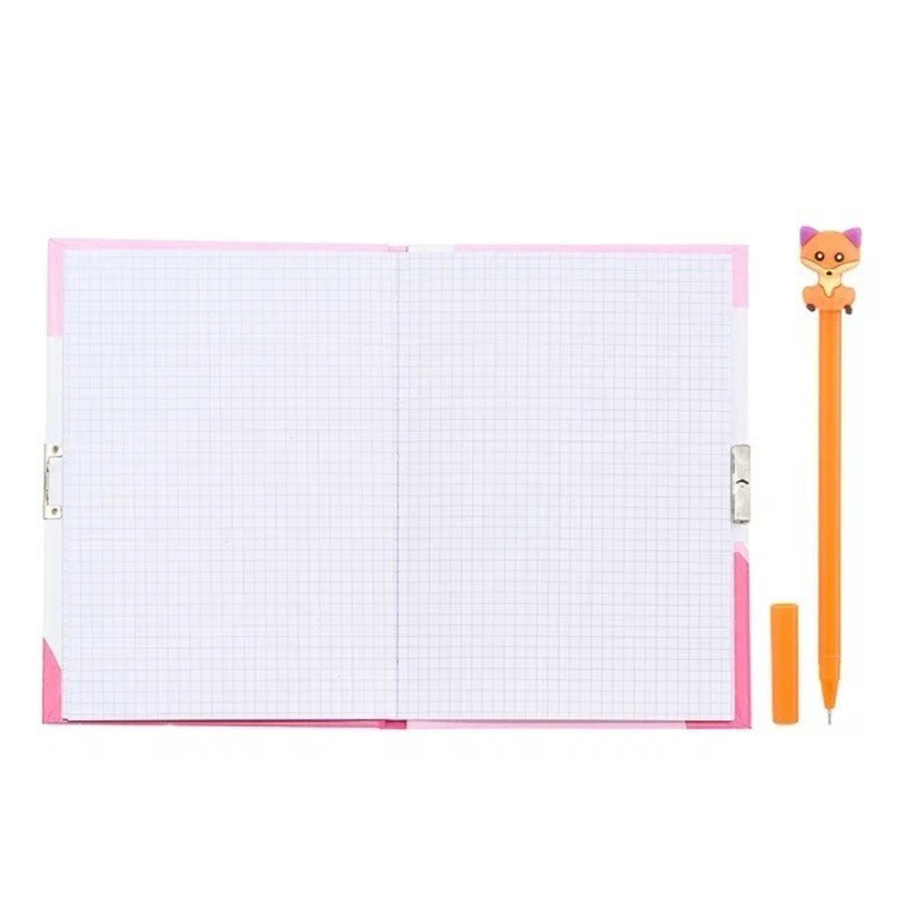 Блокнот детский Basir на замке, с ручкой, формат А6, серия "Лиса", переплет 7БЦ, 18*13.2 см, 48 листов, ассорти