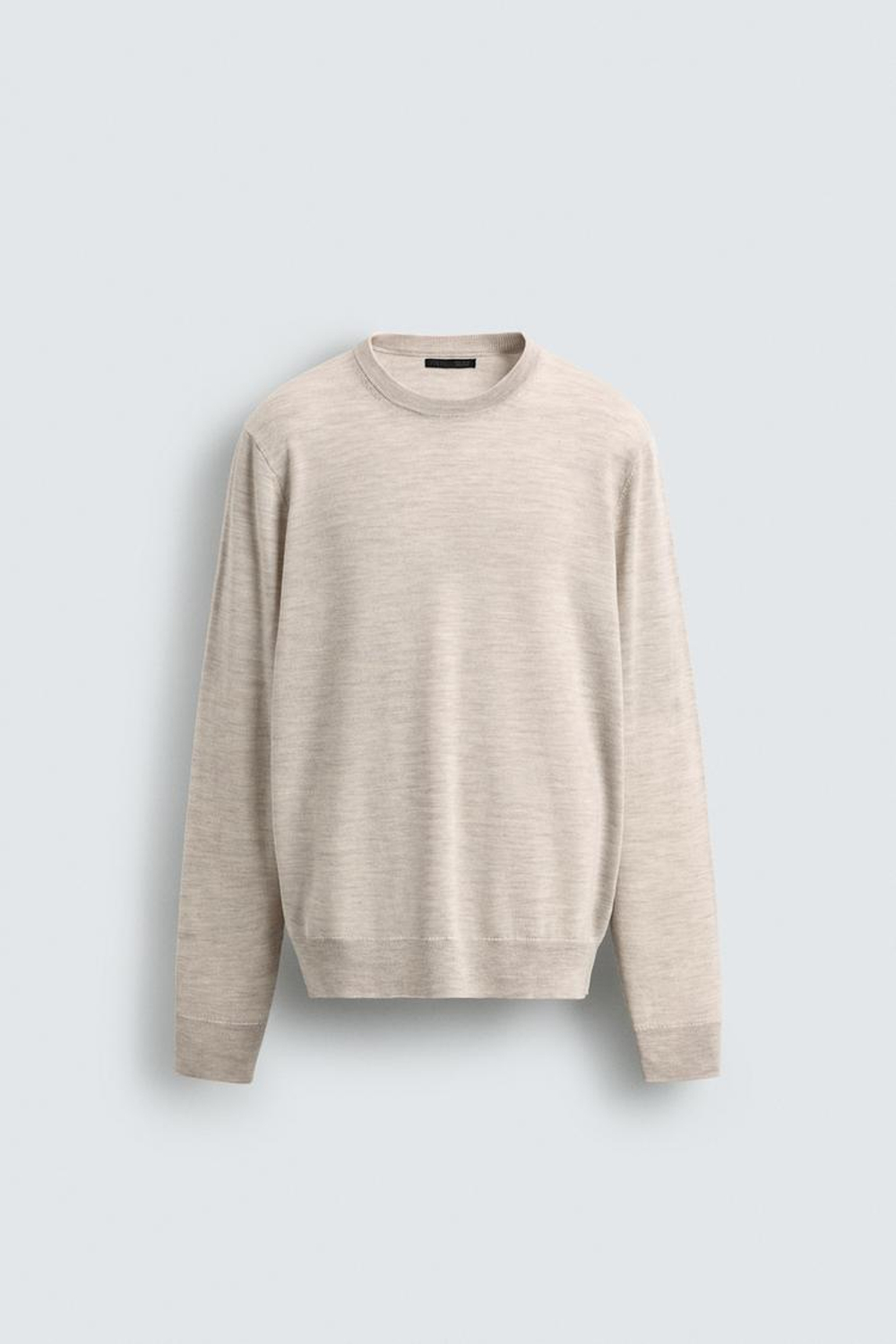 ZARA ШЕРСТЯНОЙ СВИТЕР КЛАССИЧЕСКОГО КРОЯ, БЕЖЕВЫЙ