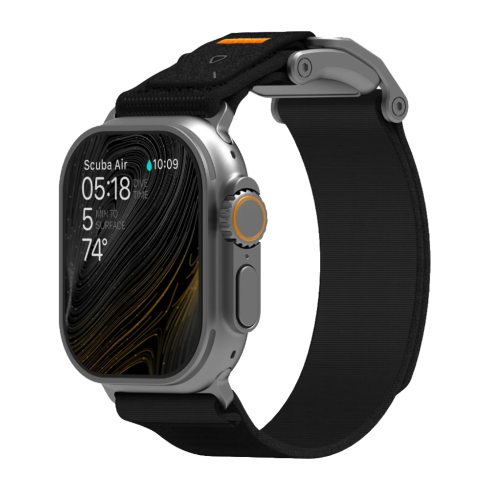 Нейлоновый браслет Aulumu A11 для Apple Watch 44, 45, 46 мм и Ultra 2–3 Браслет в футуристическом стиле с вельветоподобной отделкой, текстильной застёжкой и магнитной пряжкой из нержавеющей стали. На запястье обхватом 145–225 мм