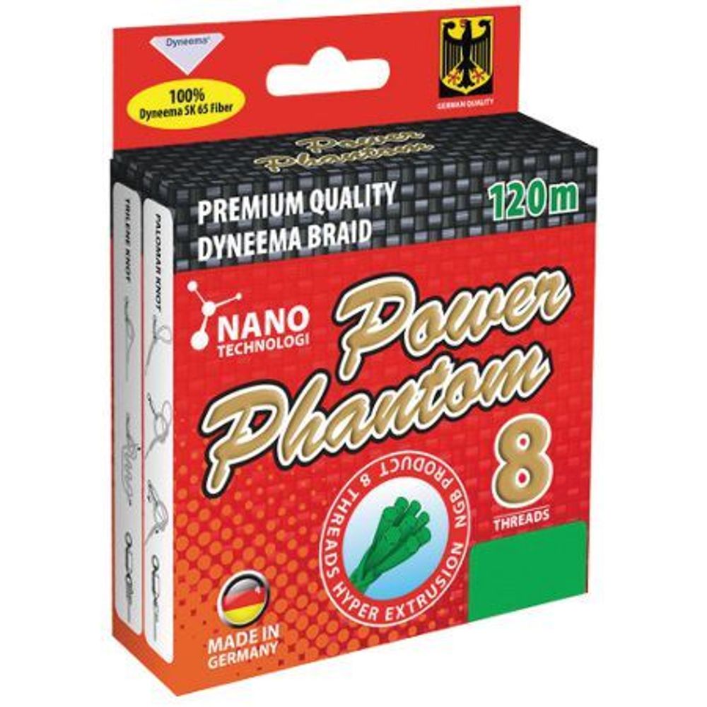Шнур Power Phantom 8x, 120м, зеленый, 0,13мм, 12кг