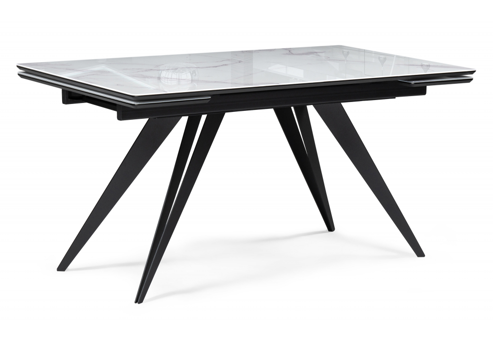 Стол стеклянный Woodville Дарвин 140(200)х80 белый мрамор, черный, ножки черные