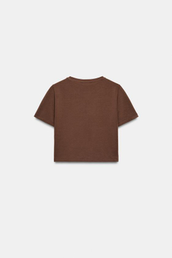ZARA УКОРОЧЕННАЯ ФУТБОЛКА ИЗ ЭЛАСТИЧНОЙ ТКАНИ, СВЕТЛО-КОРИЧНЕВЫЙ